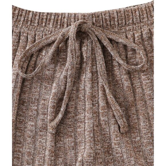 Women Brown Button Front Ribbed Knit Tank Top Shorts Pajama Set Sleepwear Sets - Picture 3 of 5